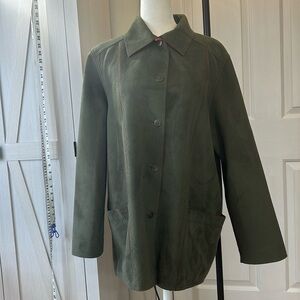 Alfred Dunner Olive with Rust Trim Faux Suede Fall Jacket Sz 12